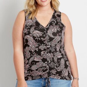 Maurices Paisley black ruched tie Print Sleeveless Top size 2X